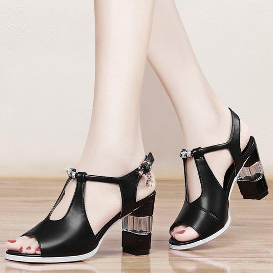 Women Thick One Word Strap  Toe High Heel
