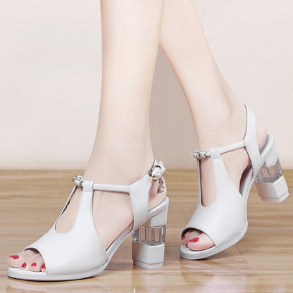 Women Thick One Word Strap  Toe High Heel