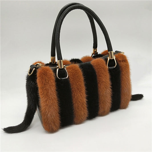 Women's Leather Mink Fur Handbags